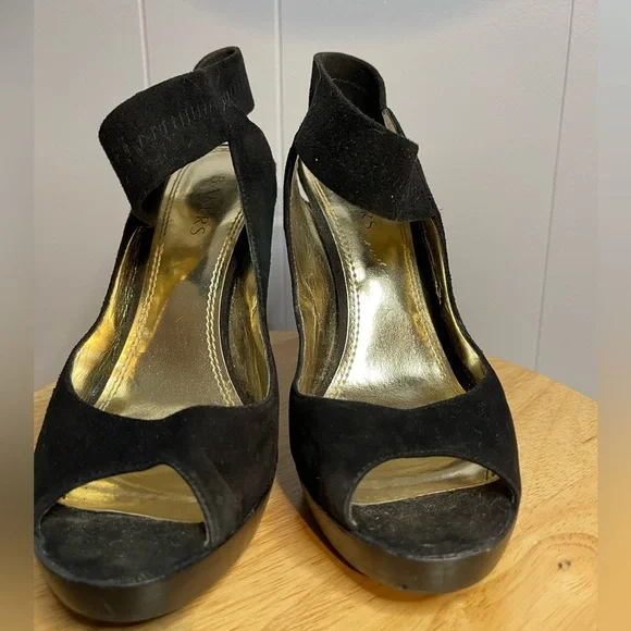 Bakers Debbie Black Suede Peep Toe High Heels Women’s 8M - Picture 6 of 11